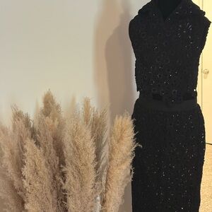 Elegant Sparkly Black Crochet Maxi Skirt Set